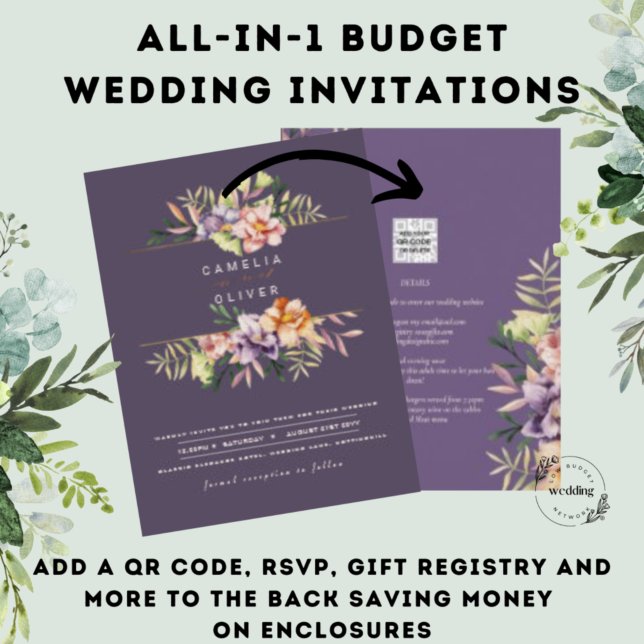 Purple Peach Summer Floral Wedding Invite QR Code (Creator Uploaded)