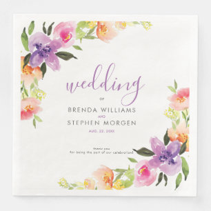 Purple & peach watercolors frame paper dinner napkins