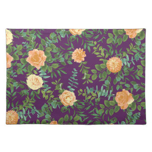 Purple Peach Wedding Floral Roses Cloth Placemat