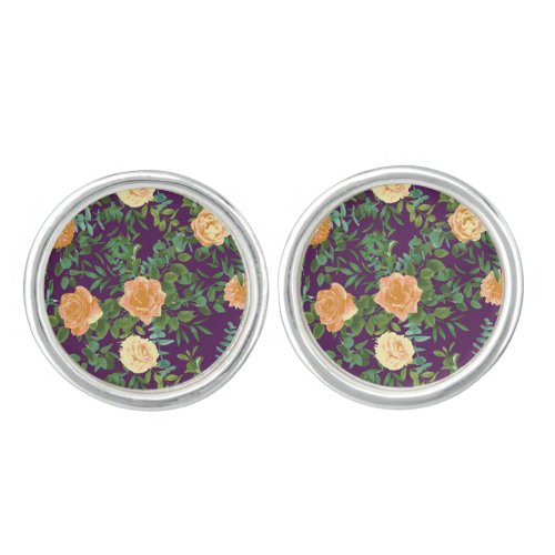 Purple Peach Wedding Floral Roses Cufflinks