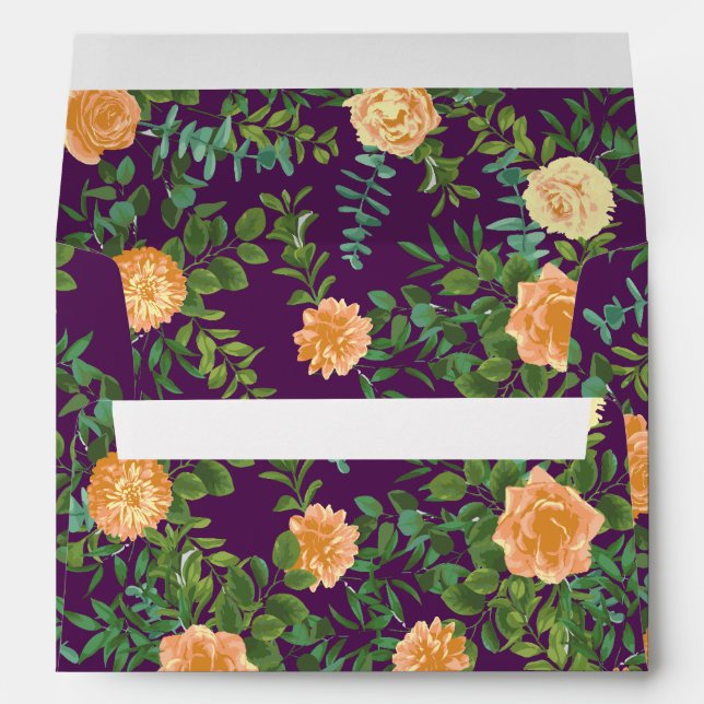 Purple Peach Wedding Floral Roses Envelope (Back (Bottom))