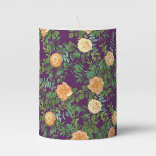 Purple Peach Wedding Floral Roses Pillar Candle