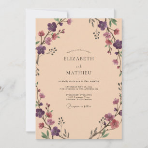 Purple Peachy Floral Romance Wedding Invitation