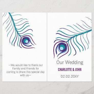purple peacock bi fold Wedding program