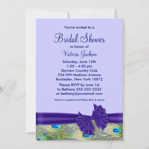 Purple Peacock Bridal Shower Custom Announcements