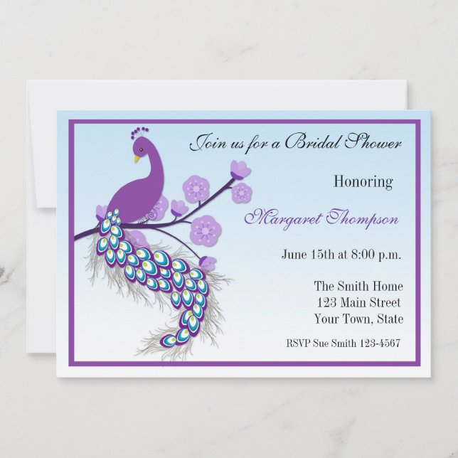 Purple Peacock Bridal Shower Invitation (Front)