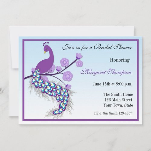 Purple Peacock Bridal Shower Invitation