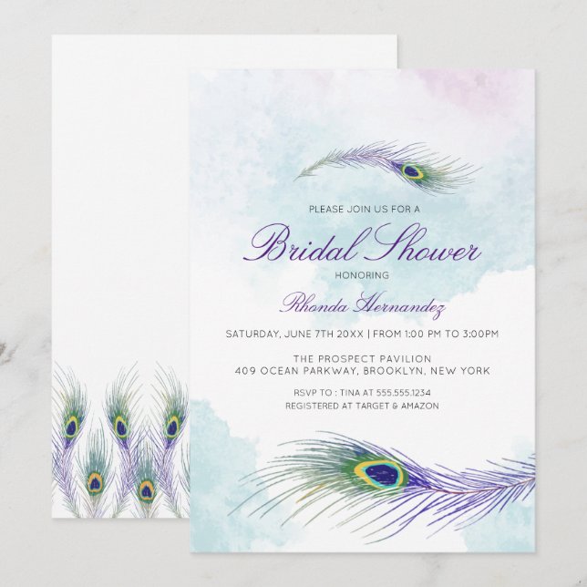 Purple Peacock Bridal Shower Invitation (Front/Back)