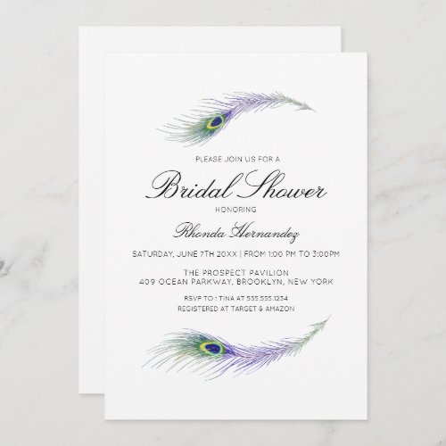 Purple Peacock Bridal Shower Invitation
