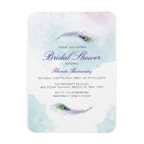 Purple Peacock Bridal Shower Invitation Magnet