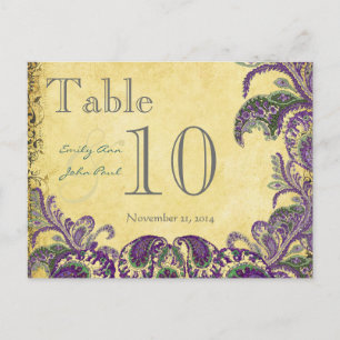 Purple Peacock Colors Paisley Wedding Table Number