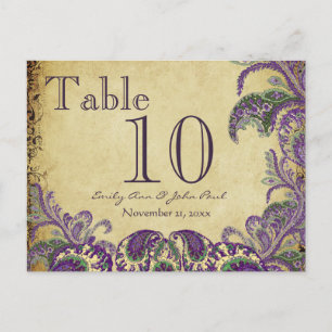 Purple Peacock Colors Paisley Wedding Table Number