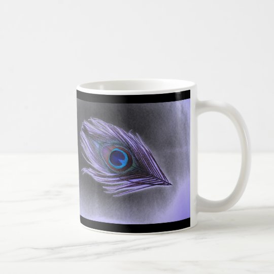 Purple Peacock Feather on Black Coffee Mug