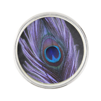 Purple Peacock Feather on Black Pin