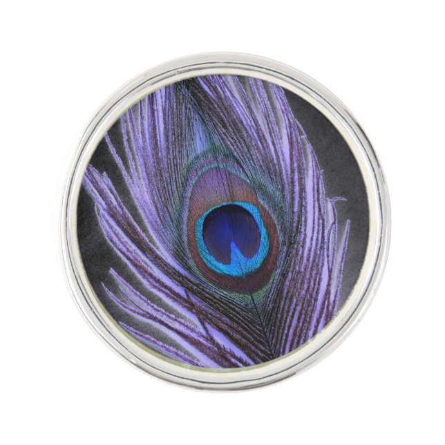 Purple Peacock Feather on Black Pin (Front)