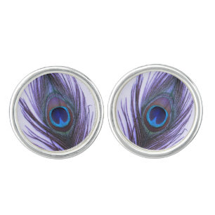 Purple Peacock Feather on Purple Cufflinks