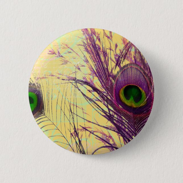 Purple Peacock Feather Pinback Button (Front)