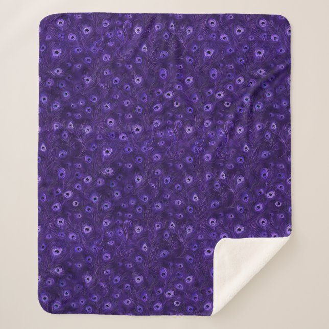 Purple Peacock Feather Sherpa Blanket (Front)