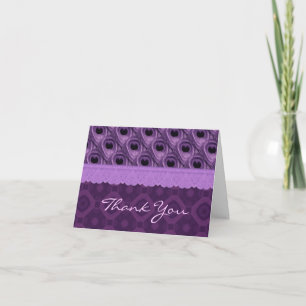 Purple Peacock Feathers and Lace Thank You  TH016 Card