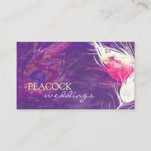 Customizable Purple Peacock Feathers Chic Wedding Business Card