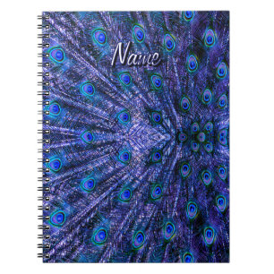 Purple Peacock Feathers Custom Name Notebook