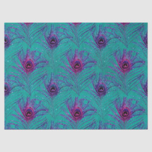 Purple Peacock Feathers on Teal Decoupage Tissue Paper