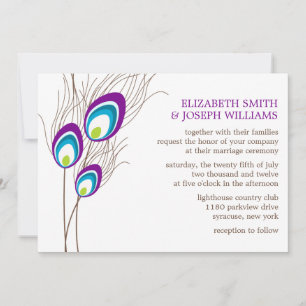 Purple Peacock Feathers Wedding Invitation