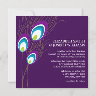 Purple Peacock Feathers Wedding Invitation