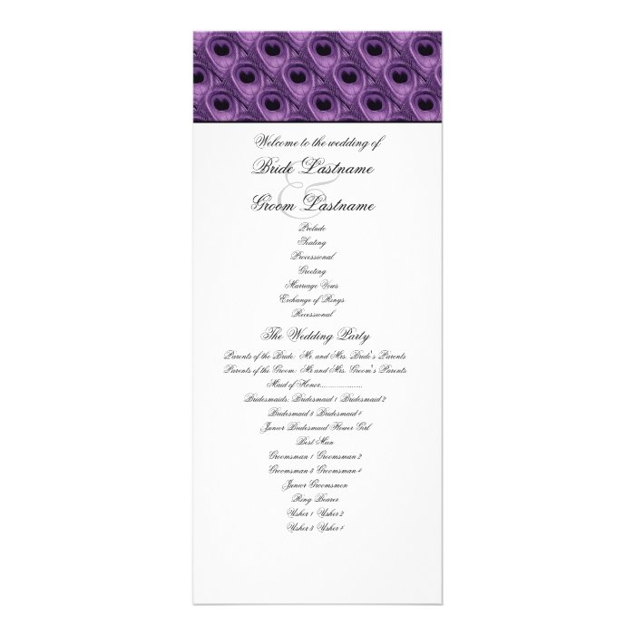 Purple Peacock Feathers Wedding Program Custom Announcements