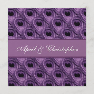 Purple Peacock Feathers Wedding Square Invitation