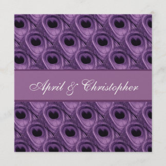Purple Peacock Feathers Wedding Square Invitation