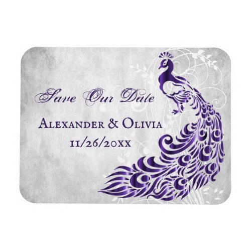 Purple Peacock Leaf Vine Save The Date Magnet