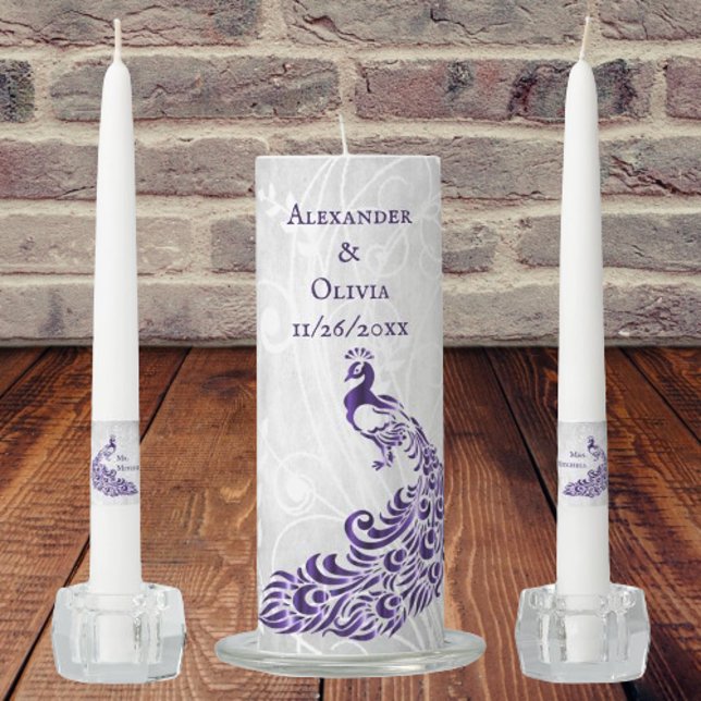 Purple Peacock Leaf Vine Unity Candle Set (Purple Peacock Leaf Vine Unity Candle Set)