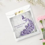 Purple Peacock Leaf Vine Wedding Favor Bags<br><div class="desc">Pass out wedding favors for your guests with a set of Purple Peacock Leaf Vine Wedding Favor Bag. Bag design features a light gray grunge background with a vibrant purple peacock with a leaf vine embellishment. Personalize with the groom and bride's names along with the wedding date. Additional wedding stationery...</div>