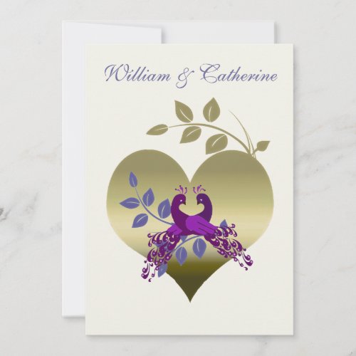 Purple Peacock Love Birds Wedding Invitation