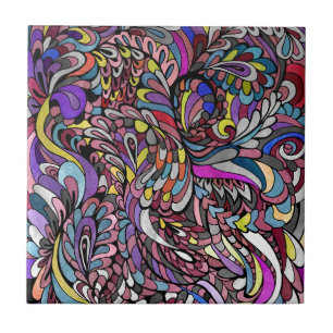Purple Peacock Multicolor Funky Paisley Groovy Ceramic Tile