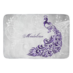 Purple Peacock Personalized Bath Mat