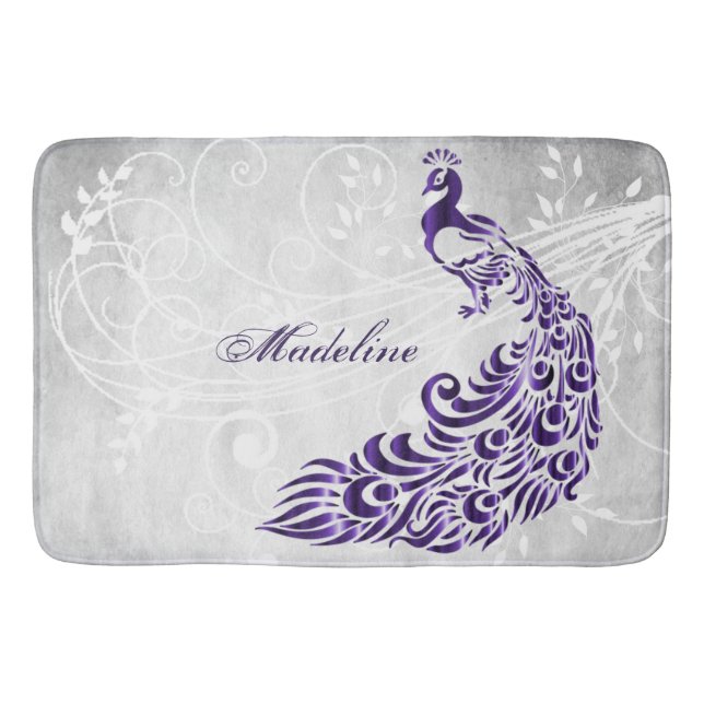 Purple Peacock Personalized Bath Mat (Front)