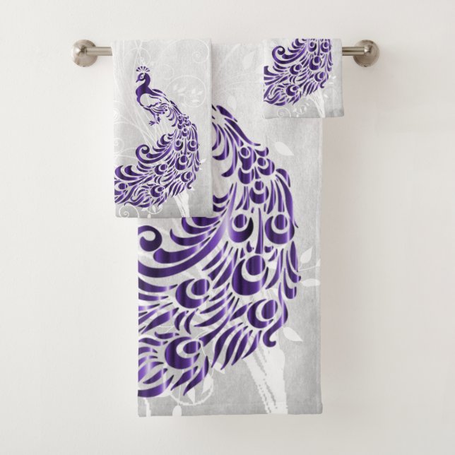 Purple Peacock Personalized Bath Towels (Insitu)