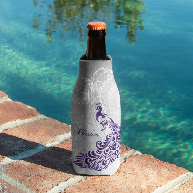 Purple Peacock Personalized Bottle Cooler (In Situ Pool)