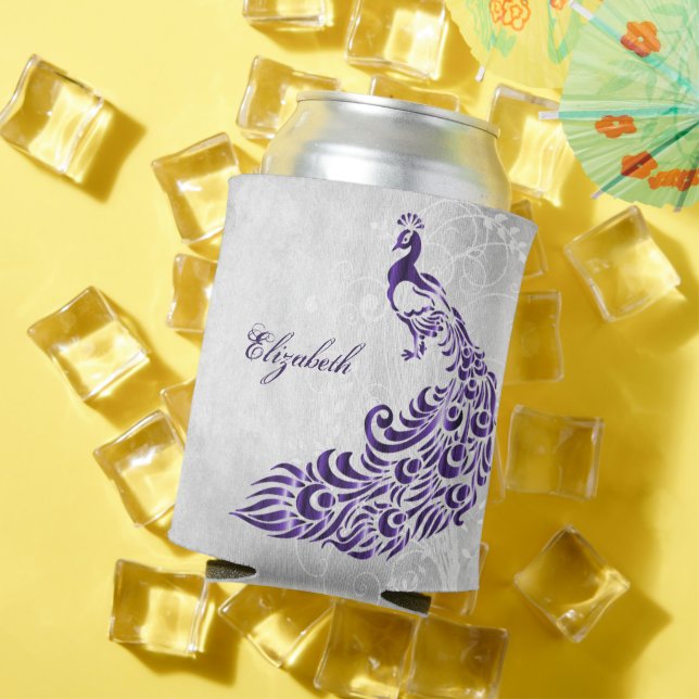 Purple Peacock Personalized Can Cooler (In Situ Summer)