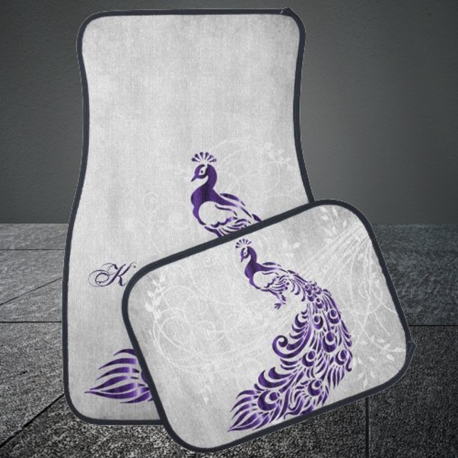 Purple Peacock Personalized Car Floor Mat (Purple Peacock Personalized Car Mats)