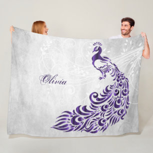 Purple Peacock Personalized Fleece Blanket