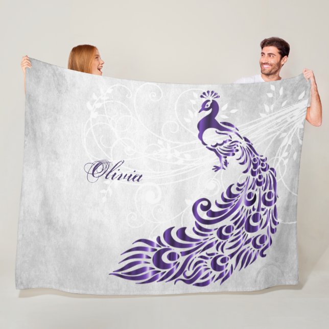 Purple Peacock Personalized Fleece Blanket (In Situ)