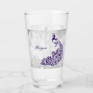 Purple Peacock Personalized Glass Cup