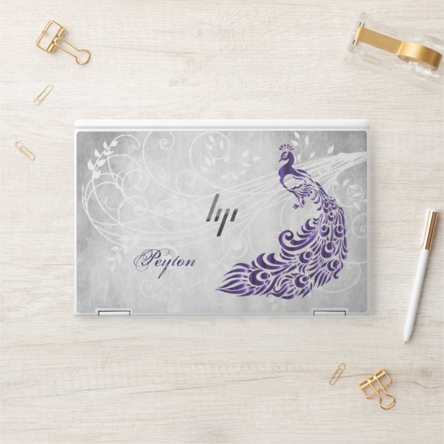 Purple Peacock Personalized HP Laptop Skin (Desk)
