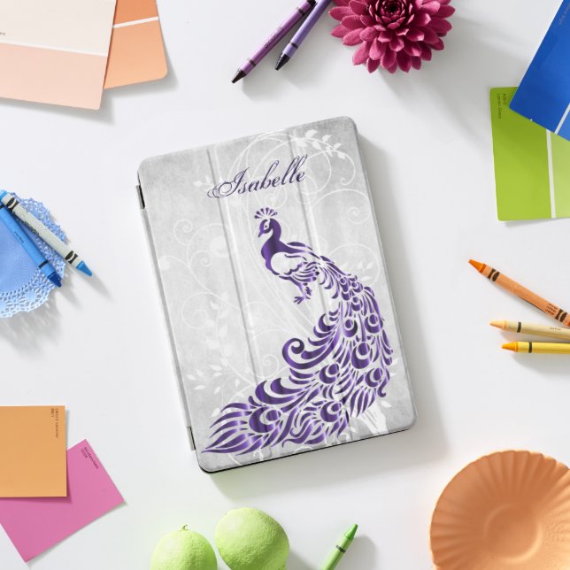 Purple Peacock Personalized iPad Smart Cover (Desk)