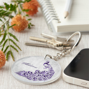 Purple Peacock Personalized Keychain
