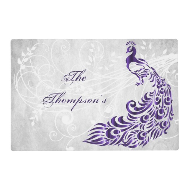 Purple Peacock Personalized Laminated Placemat (Front)