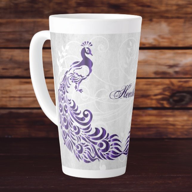 Purple Peacock Personalized Latte Mug (Purple Peacock Personalized Latte Mug)